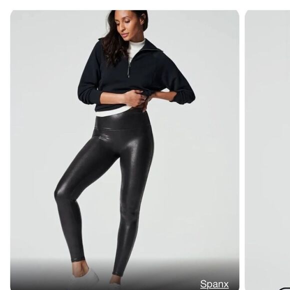SPANX Faux Leather Black Leggings Size SP - Picture 1 of 7